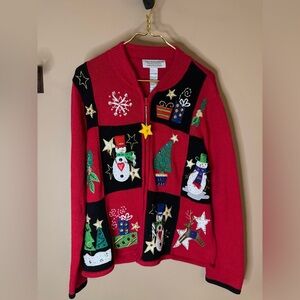 🎄 Tiara International Christmas Collection Zip-Up Cardigan - Large